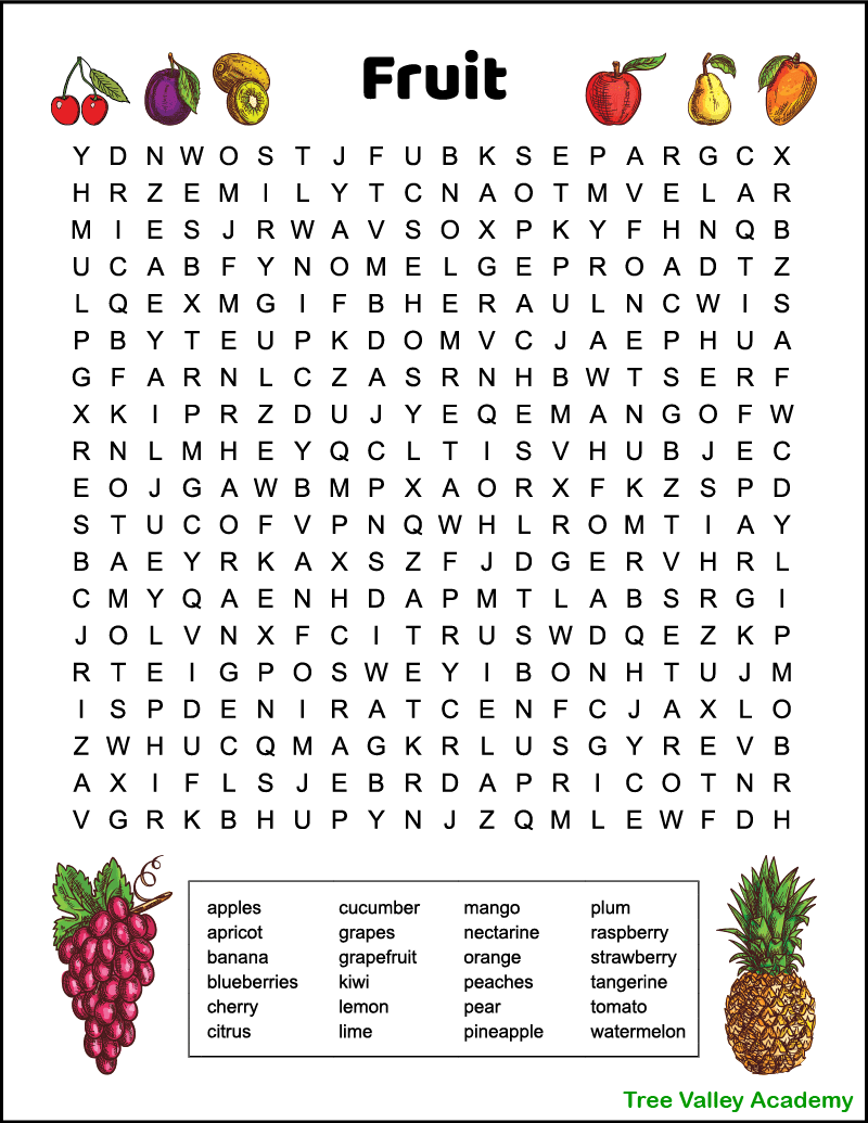 Word search game on fruit