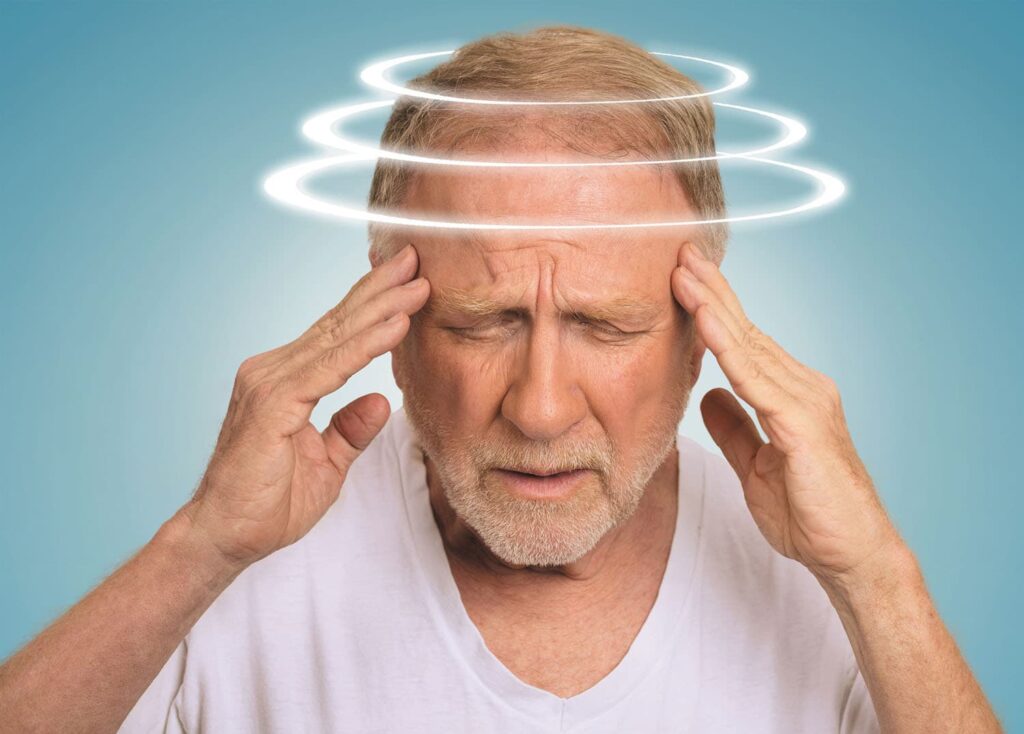 An elderly man has vertigo